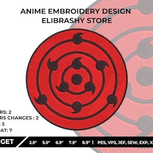 Anime Eyes Embroidery Design | 5 Sizes, 2 Thread Colors | Machine Embroidery Files (pes, dst, exp, jef, vp3, hus) | Instant Download