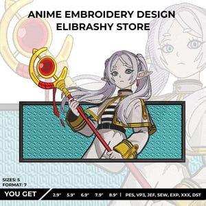 Anime Elf Mage Staff Embroidery Design – Fantasy Character Machine Embroidery File (Instant Download)