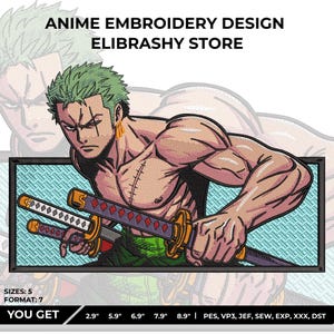 Disegno per ricamo di tre spadaccini in stile anime – File per ricamo a macchina in stile manga (download immediato)