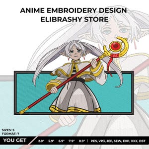 Anime Elf Mage Staff Embroidery Design – Fantasy Style Machine Embroidery File (Instant Download)
