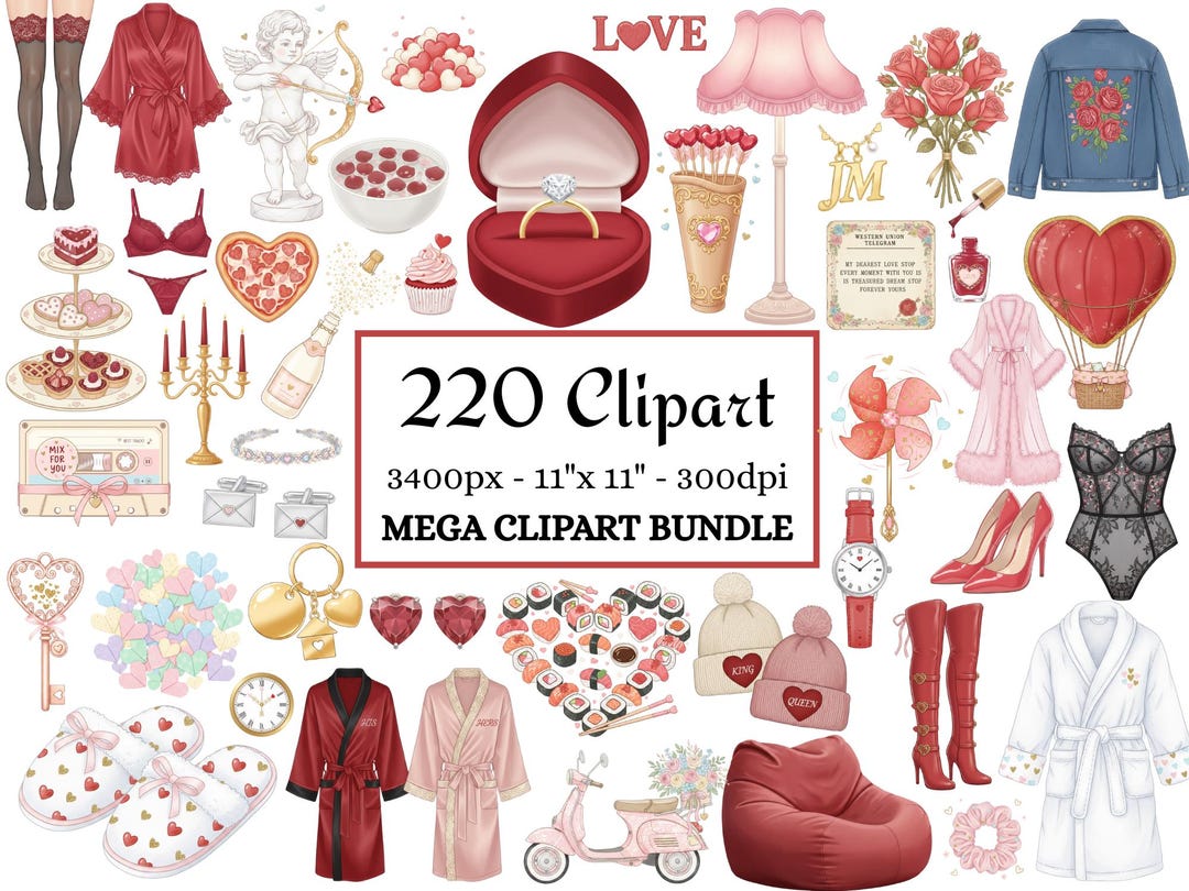 220 Valentine Watercolor Clipart Bundle | Love & Couples PNG Set ...