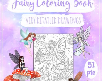 Libro da colorare di fate – 51 disegni fantasy stravaganti (modello PDF)