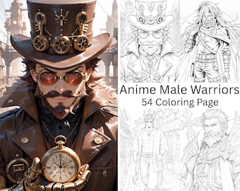 Anime Warrior Coloring Book: 54 Fantasy Heroes (Printable PDF Digital Download)