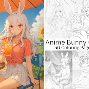 Anime Bunny Girl Coloring Book PDF – 50 Cute & Happy Designs | Slice of Life Manga Art | 103 Pages | 8.5x11 Digital Download