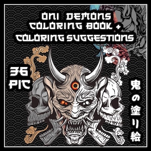 Oni Demon Coloring Book PDF – 36 Detailed Designs + Color Tips | 141 Pages with Anti-Bleed Layout | Japanese Folklore | Instant Download