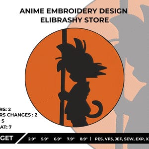 Anime Silhouette Embroidery Design: Martial Arts, Otaku Fashion (Instant Download