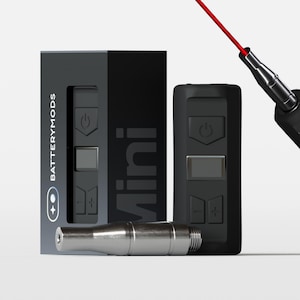 May include: A black and silver electronic vaporizer kit with a digital display, a power button, and a plus and minus button. The kit includes a black box with the word "mini" printed on it and a silver metal mouthpiece.