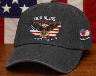 250-jähriges Jubiläum USA Patriotische Denim Cap, Personalisierte Distressed Denim Cap, Benutzerdefinierter Name Amerika 250 Geschenk, 1776-2026 Unabhängigkeitstag
