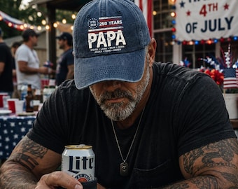 Custom America 250 Anniversary Grandpa Dad Distressed Denim Cap, Personalized Grandpa Dad Hat Custom Kids Names, Fathers Day Gift for Dad