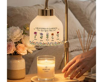 Personalized Grandma Birth Flower Candle Warmer Lamp, Custom Nana Garden Bouquet Flower, Mothers Day Gift For Mom, Mimi Birthday Light Gift