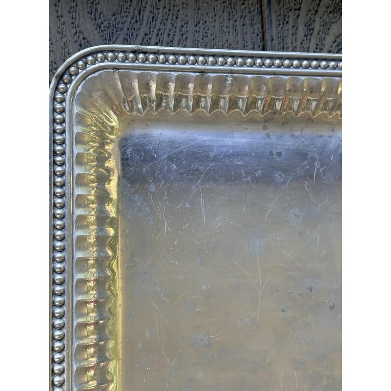 Bandeja rectangular vintage Wilton Armetale Flutes & Pearl de 35,5 cm (14") con aspecto de peltre. imagen 14