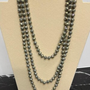Gray VTG Multi-Strand Grey Crystal Glass Bead Flapper Necklace Faceted Rondelle