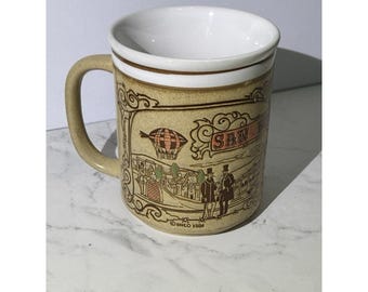 Taza de café SNCO de 1984 con escena victoriana de San Francisco, Carol Foldvary-Anderson VTG