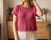Roselle Tee Knitting Pattern PDF, Short Sleeve Knit Top, Lightweight Summer Tee, Raglan Crop Top Pattern, Shirt Knitting