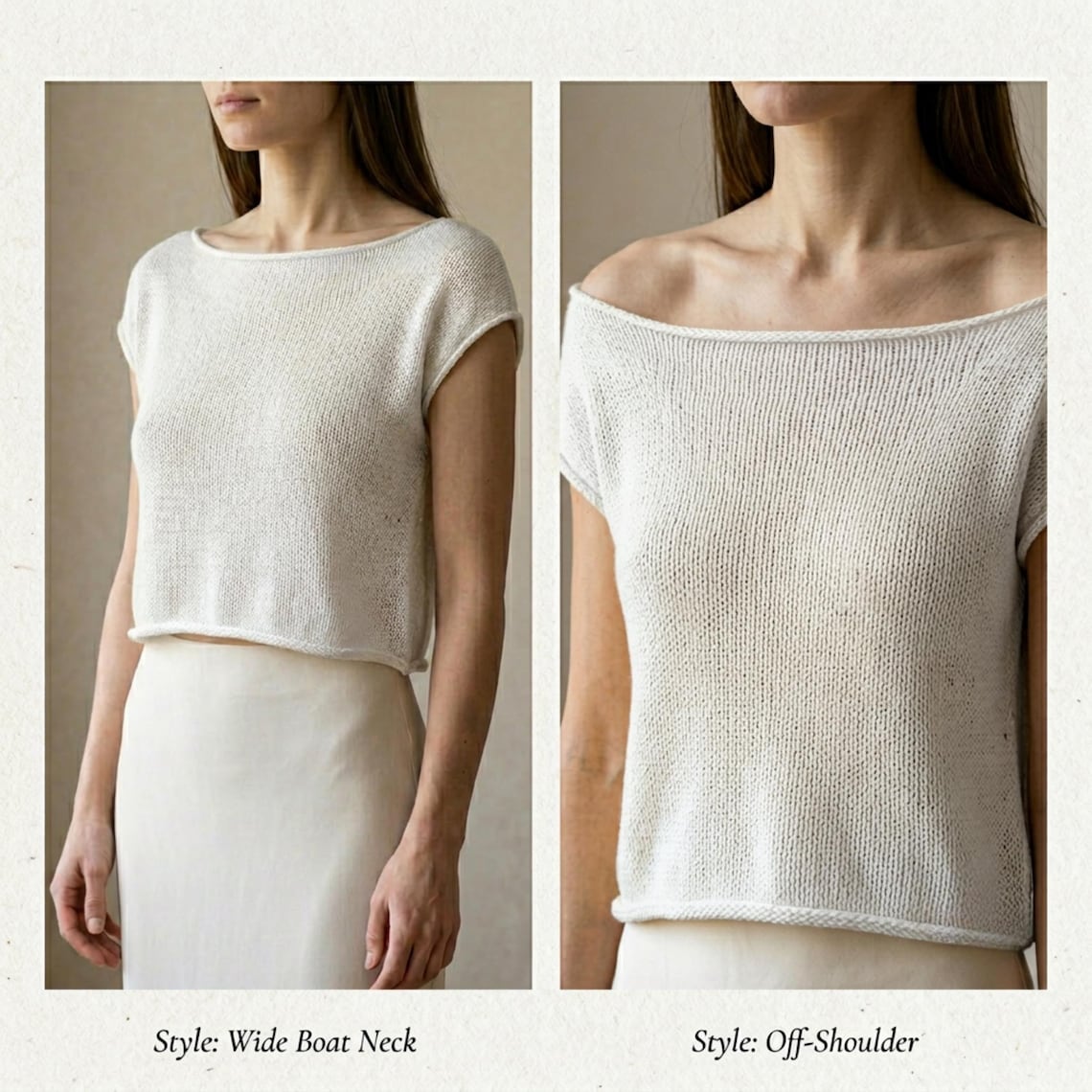 Knitting Top Tutorial Knit Crop Top Pattern PDF, Boat Neck Knit Tee, off Shoulder Top Pattern ...