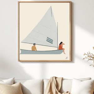 Segelboot Minimalistischer Kunstdruck, Nautisches Paar Illustration, Küsten Digitaler Download Poster, individuelle Größe möglich
