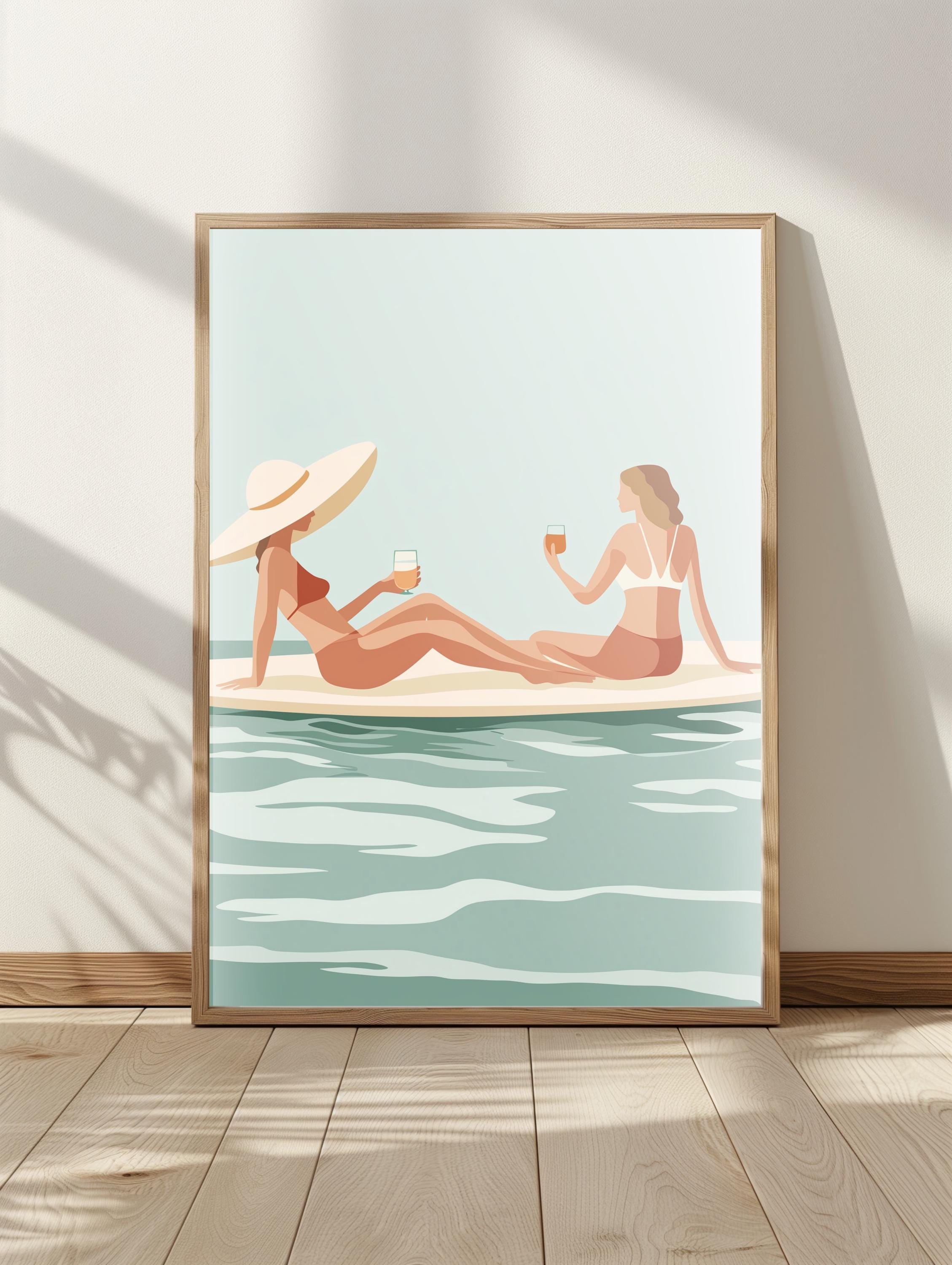 Coastal Ladies Wall Art , Minimalist Beach Print , Ocean View Decor , Relaxing Summer Art , Digital Download , Vacation Vibes Poster