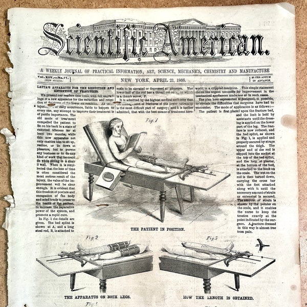 1866 Scientific American Article: Latta's Apparatus For The Reduction And Retention Of Fractures - Antique - Original - Medical Ephemera