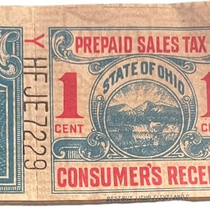 1936-38 - Ohio Pre-Paid Umsatzsteuer Briefmarken - Broschüre mit 9 Verkäufer & Kunden Quittungen - Junk Journal-Crafting Versorgung