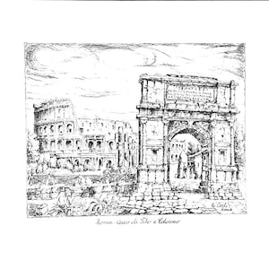 Roma -Arco de Tito e Colosseo Pen and Ink Print