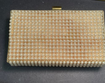 Gorgeous  1930s JEMCO Hard Shell Evening Clutch With Pearls