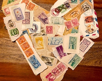 Vintage postzegels op gesneden enveloppen, pak van 20 voor scrapbooking-junkjournals-knutselen jaren 1920-60