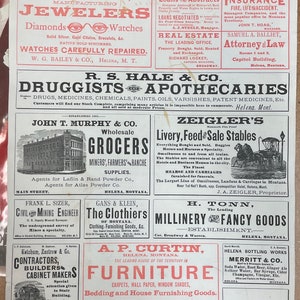1885 -Original-Antique-Hotel Ledger Advertising Pages-International Hotel, Helena,  Montana