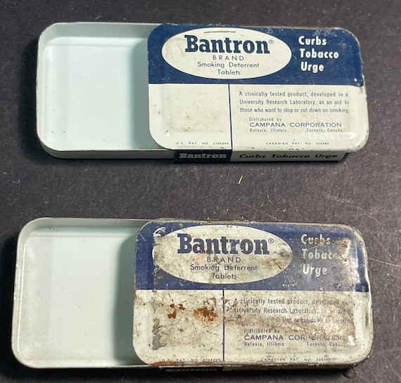 tobacco tablets 1960s Vintage, Tin, Bantron Brand Tobacco Deterrent Tablets 