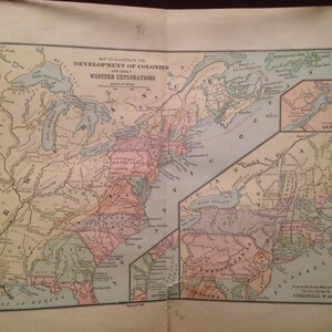 1885 &quot;Map To Illustrate Development of The Colonies and Early Western Exploration&quot; By A. S. Barnes & Co.