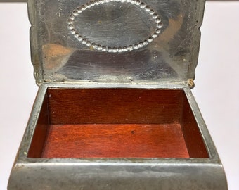 Handmade Tin Cigarette or Treasure Box- Mahogany Wood Frames Interior and Hammered Tin Wraps the Wood With Steely Serenity