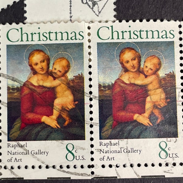 Merry Christmas- 10 Madonna & Child-Raphael-National Gallery -  8 cent US Postage Stamps For Gifts and Crafting