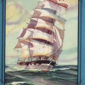 Cyfrowe pobieranie Vintage Kalendarz Wydruk &quot;Calcutta Bound&quot; Wysoki żaglowiec