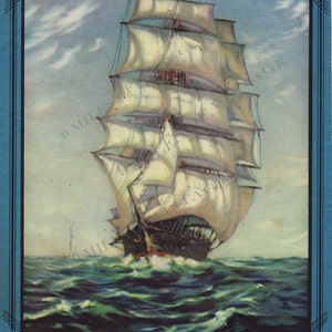 Cyfrowe pobieranie Vintage Print &quot;Full Sails Ahead&quot; Tall Sailing Ship