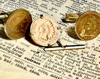 1900’s Native American “Indian Head” Penny Cufflinks and Tie Tack