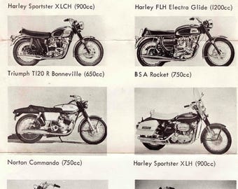 Photo de modèles de motos classiques des années 50 et 70 - Harley-Triumph-BSA-Norton-Honda-Triumph Bonneville