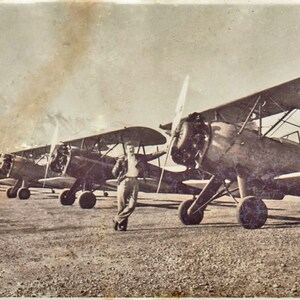 Digital download 1942 Vintage Photograph Man With Biplanes