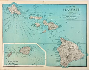 1898 Rand McNally Hawaii Map – Antique Island Atlas Print - Color