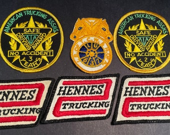 Vintage Trucker Patches: 6 Including Teamsters Local 637, Safe Driving Award, & Hennes Trucking Company