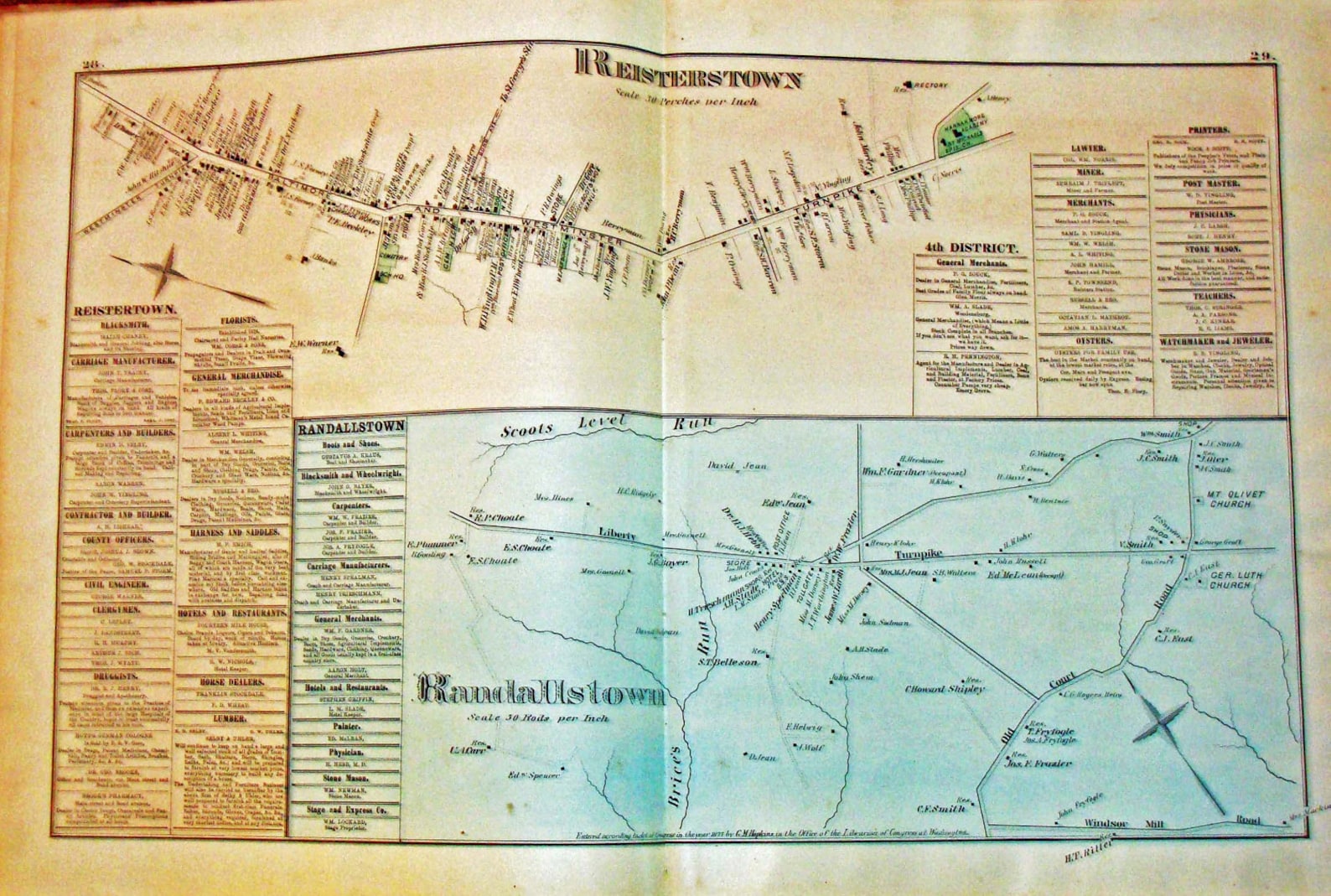 Antique Map of Reisterstown & Randallstown From GM Hopkins' 1877 Atlas