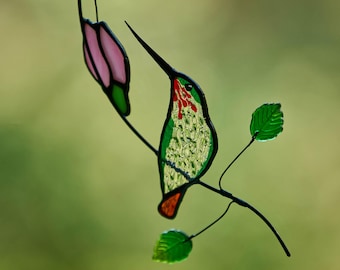 Hummingbird stained glass window hangings Handmade product Custom stained glass bird suncatcher Hummingbird gifts
