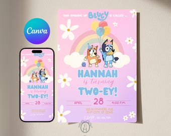 Bluey Birthday Invitation Template Bluey Girl Party Invite Any Age Digital Invitation Bluey Birthday Party Bday Party Invite Canva Editable
