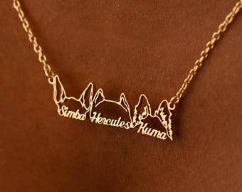 パーソナライズされた犬の耳の名前のネックレス、カスタムネームジュエリー、犬種のネックレス、犬のお母さんへの贈り物、家族への贈り物、奥様への贈り物、クリスマスプレゼント