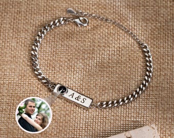 Bracelet personnalisé pour homme avec projection de photos, image personnalisée à l'intérieur du bracelet barre, bijoux pour homme, cadeau Saint-Valentin pour lui, cadeau pour papa