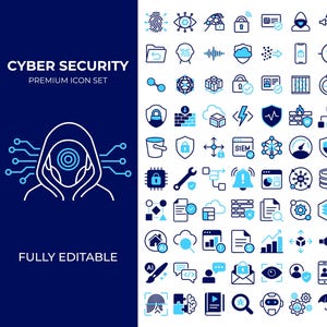 Paquete de 100 iconos de ciberseguridad, SVG, EPS, PNG, conjunto de iconos vectoriales de redes informáticas y computación en la nube, compatibles con Canva y Figma, uso comercial.