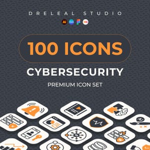 100 iconos de ciberseguridad SVG / Redes de TI y computación en la nube Vector / Plantilla Canva lista para Figma / Elementos de interfaz de usuario de ciencia ficción tecnológica PNG EPS / DevOps