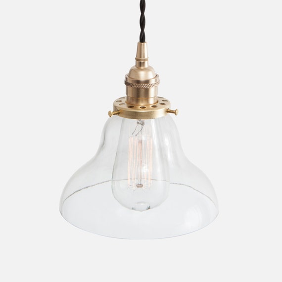 Bell Pendant Light Curved Glass Raw Brass