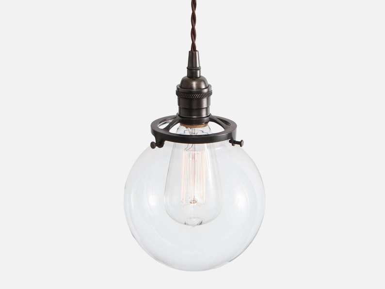 Glass Globe Pendant Light Ebonized Brass Kitchen Lighting Plug In Kit Or Hardwire W Ceiling Canopy Rustic