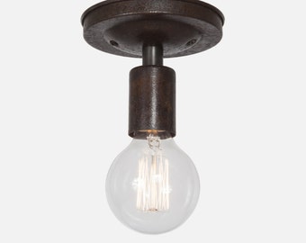 Ebonized Rust Flush Mount Ceiling Light Fixture, Rustic Ceiling Light, Kitchen Lighting, Bathroom Vanity Lighting, Brass Ceiling Fixture