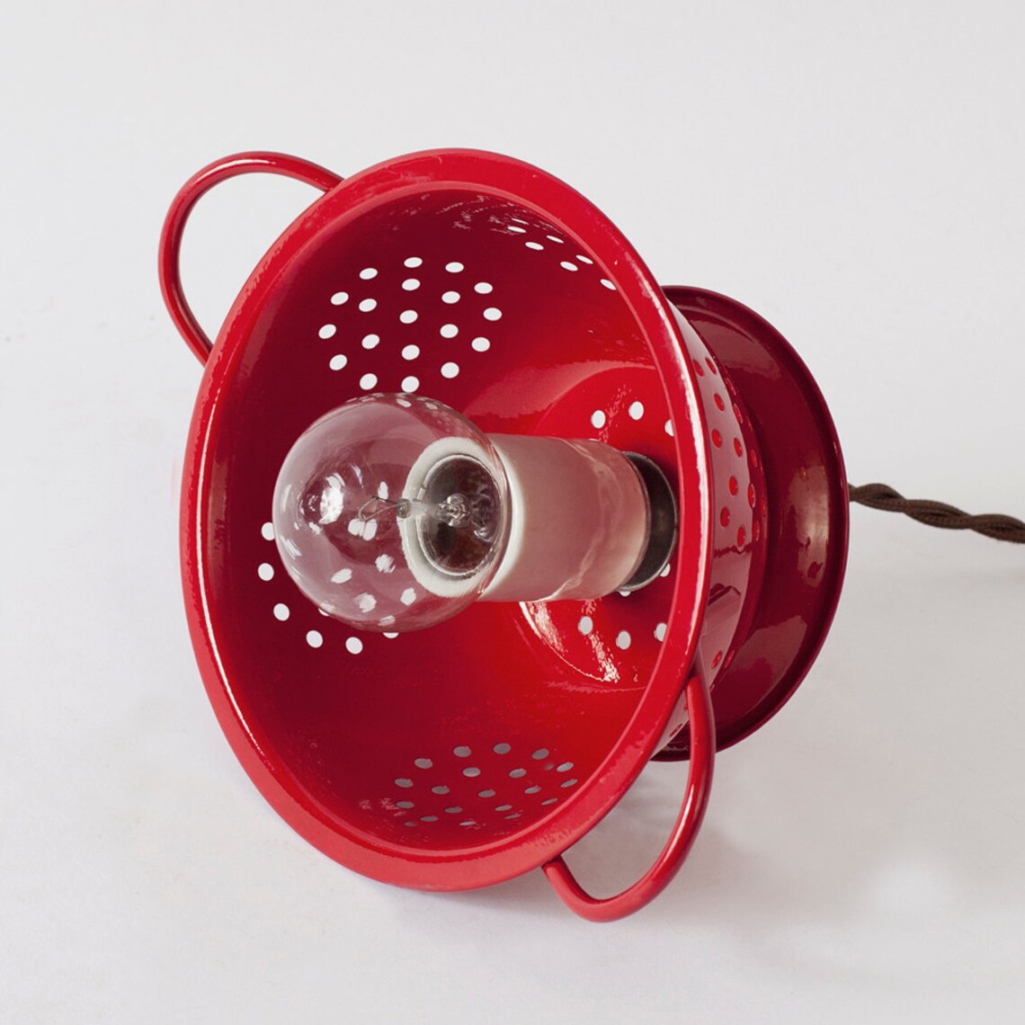 Mini Kitchen Colander Pendant Light Cherry Red Enamel // Etsy