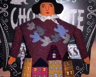 Mimi Kirchner doll beautiful folk art pillow doll Cityscape